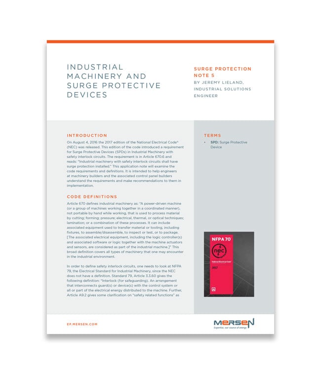 Application Note: Industrial Machinery and Surge Protective Devices